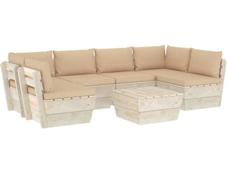 vidaXL Muebles de jardín de palets 7 piezas y cojines madera de abeto