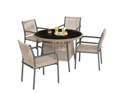 Mesa De Ratán Y Conjunto De Cristal Con 4 Sillas De Hierro Para Uso En Jardín.