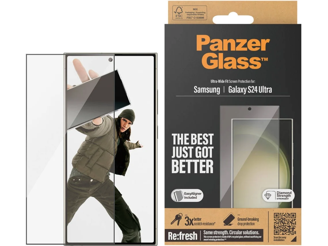 Protector de pantalla de cristal PANZERGLASS para Samsung Galaxy S24 Ultra de ajuste ultra ancho