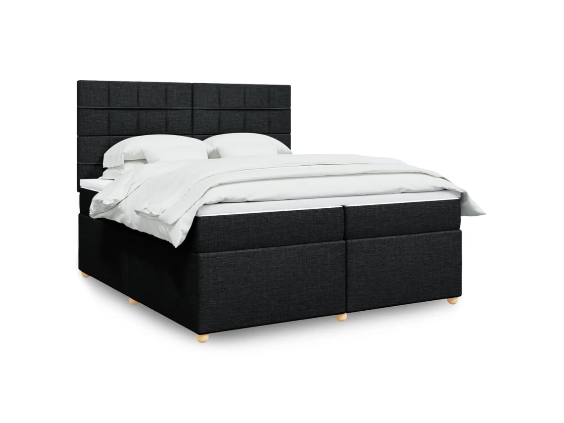 Cama Box Spring Con Colchón Tela Negro 200x200 Cm