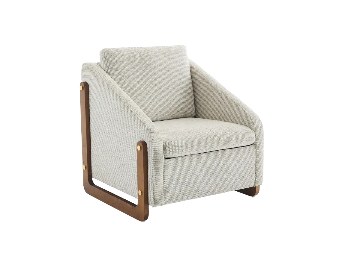 Sillón de salón, diseño minimalista, comodidad ergonómica, color beige.