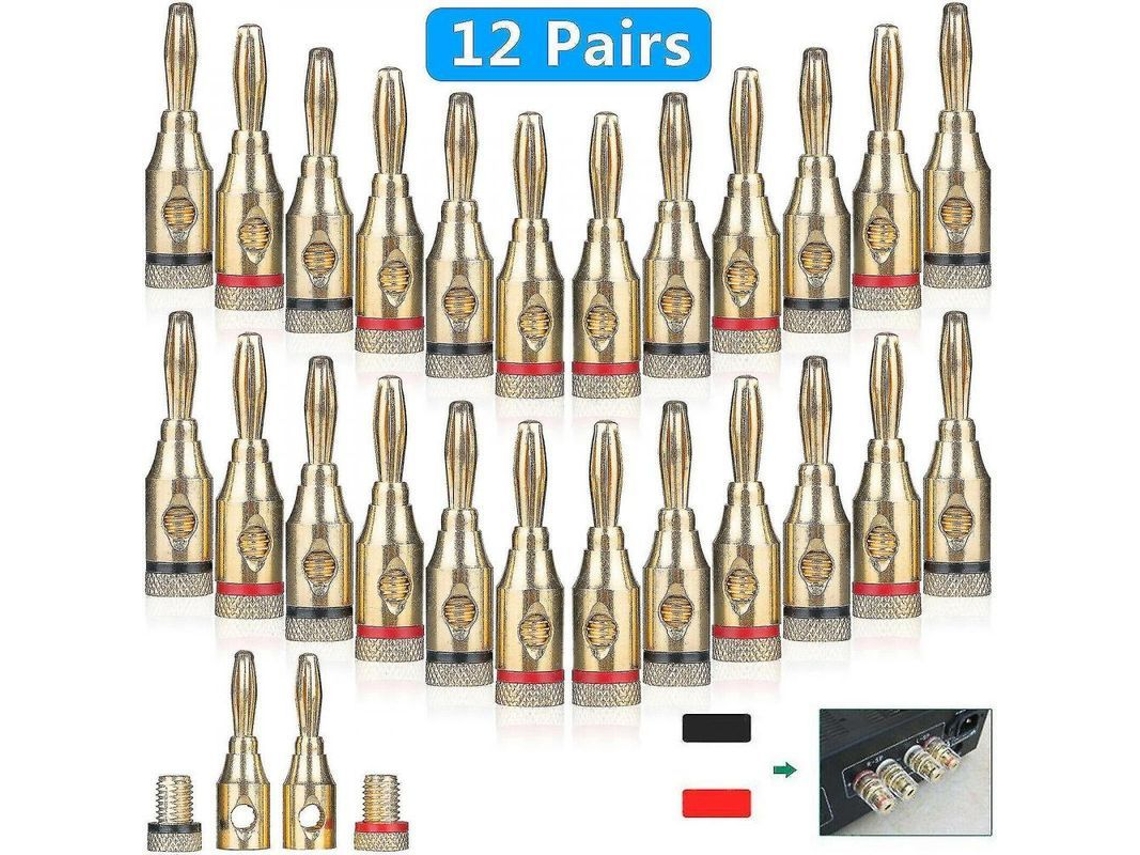 Paquete De 24 Conectores Banana Chapados En Oro Para Cable De Altavoz, No Requiere Soldadura, Compatible Con Calibres 8-20awg.
