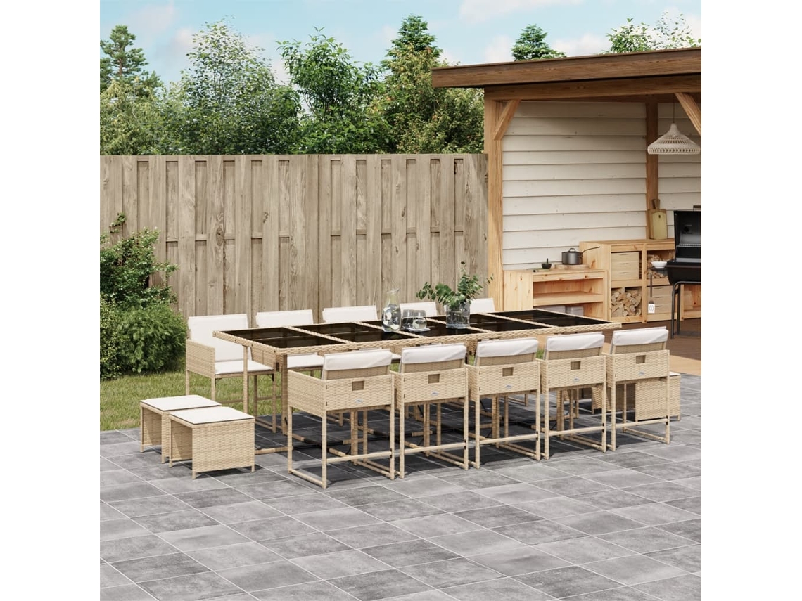 Conjunto 15 Peças Jantar P/Jardim Com Almofadões Beige Dkd Home Decor