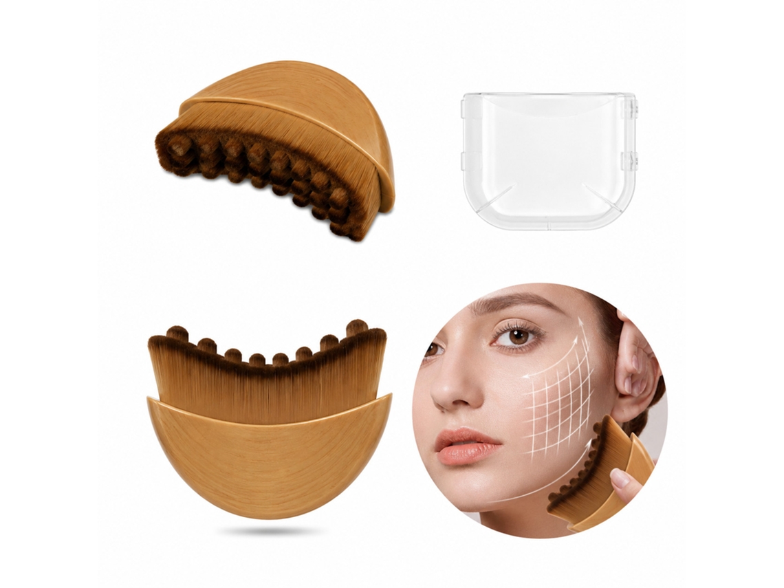 Cepillo Facial De Masaje Linfático Con Funda - Contorno En Media Luna, Cerdas De Nylon Suaves, 1 Unidad Gold