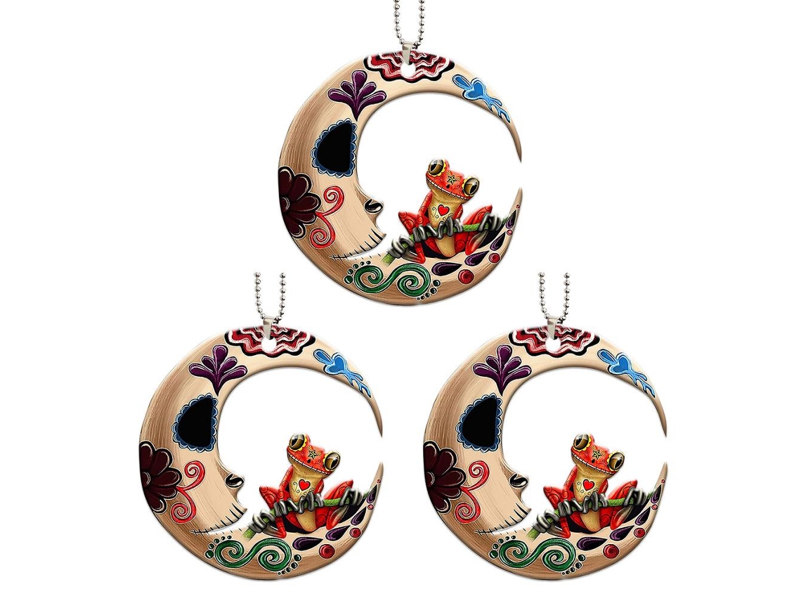 3 piezas de adornos acrílicos de rana y luna para coche