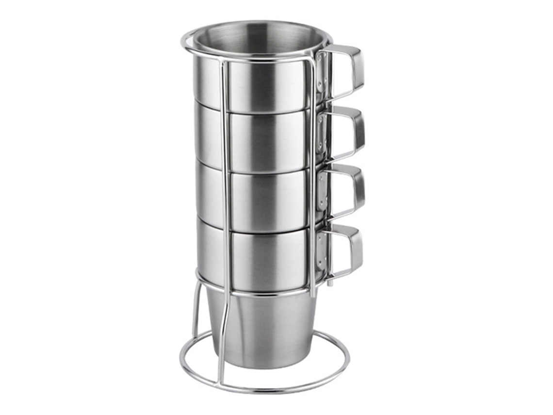 4 Tazas De Café Apilables De Acero Inoxidable Estilo Europeo Con Doble Capa Aislante.