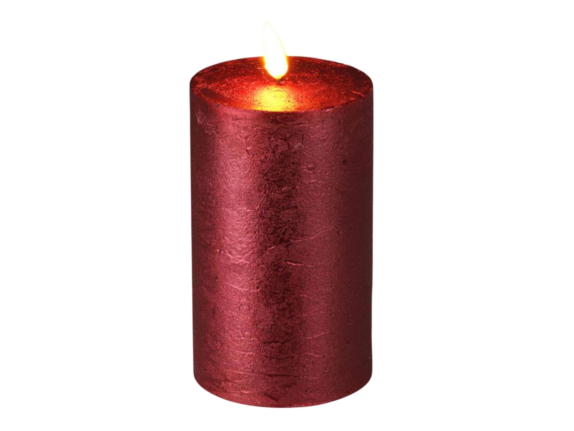Vela de cera LED Well Home con temporizador en rojo metalizado, Ø7,5 x 12,5 cm.