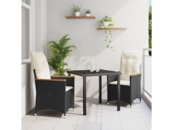 Juego de comedor de jardín Lovely Home de 3 piezas con cojines de mimbre de polímero negro