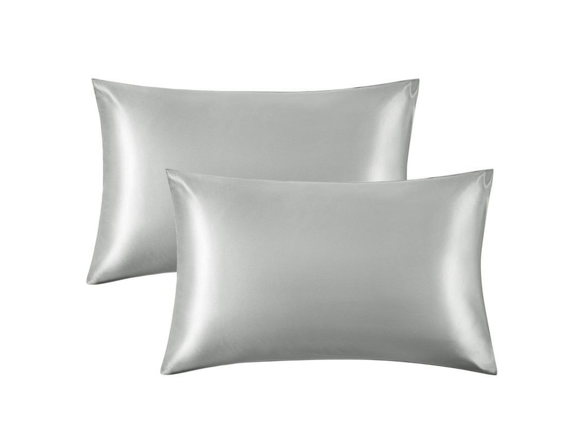 Juego De 2 Almohadas De Satén Gris De Tamaño Estándar Con Cierre Tipo Sobre Para El Cabello Y La Piel.