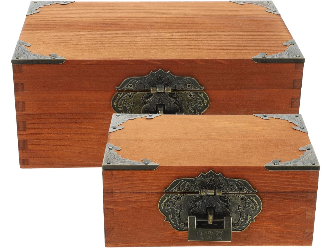 Caja De Almacenamiento De Madera Vintage De 2 Piezas Con Tapa Y Cerradura Para Joyas Y Recuerdos...