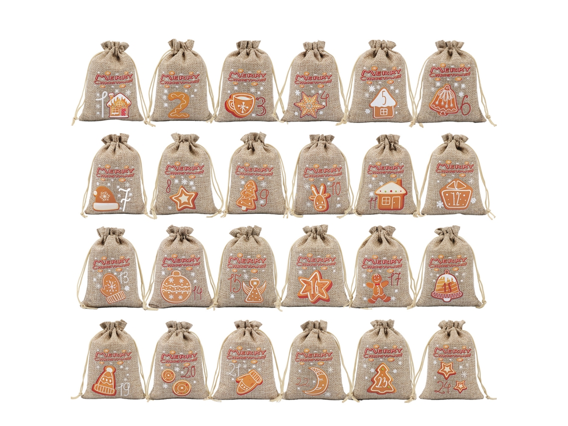 24 bolsas navideñas de yute con cordón, 5,5 x 4 pulgadas (07)