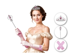 Kit de Princesa rosa adulto Guantes, Corona y cetro