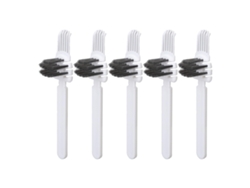 Juego de cepillos portátiles para limpieza del cabello, 5 piezas, con cerdas de plástico densas y mango largo, en color blanco.