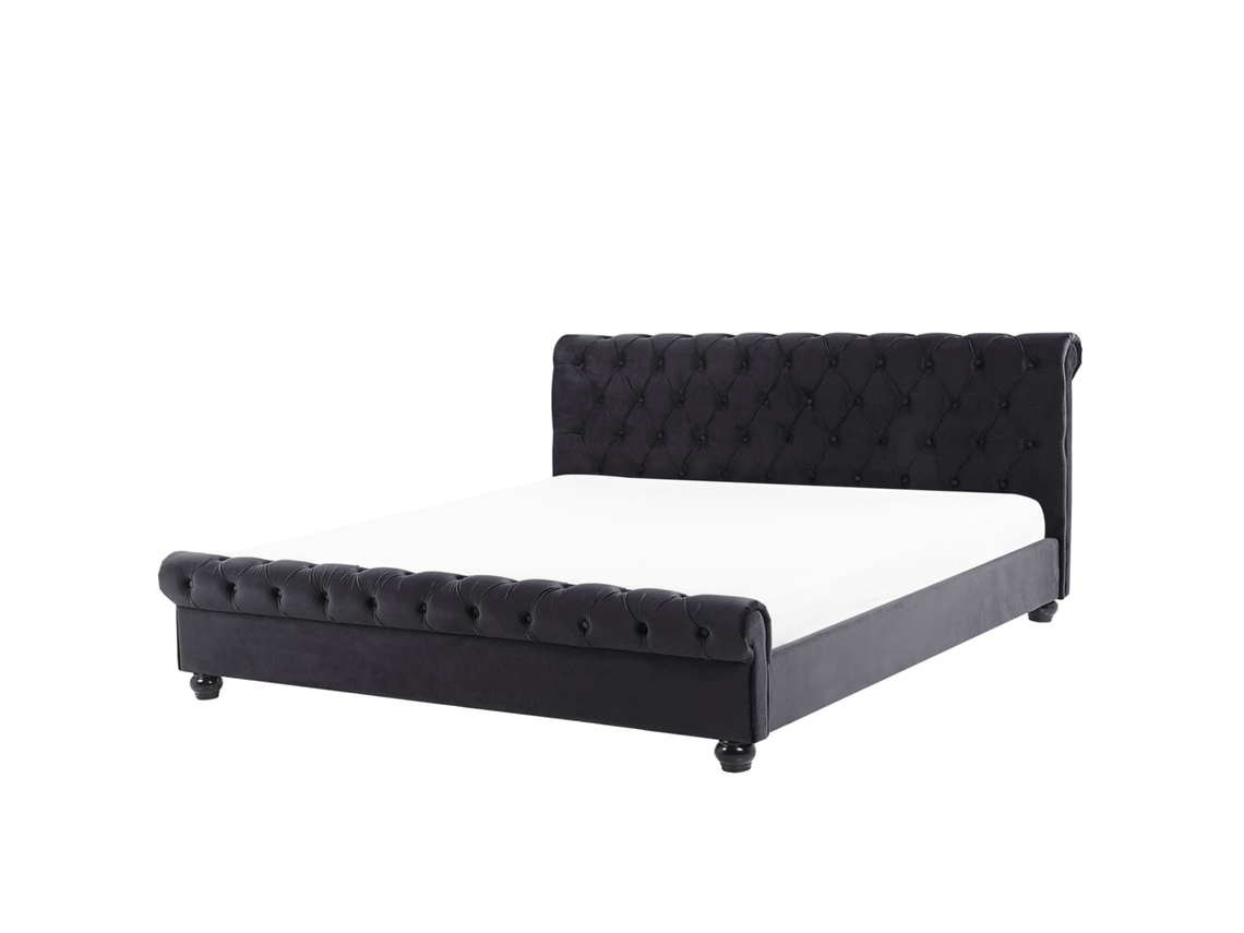 Cama de agua BELIANI Avallon de Terciopelo Negro 172x233x94