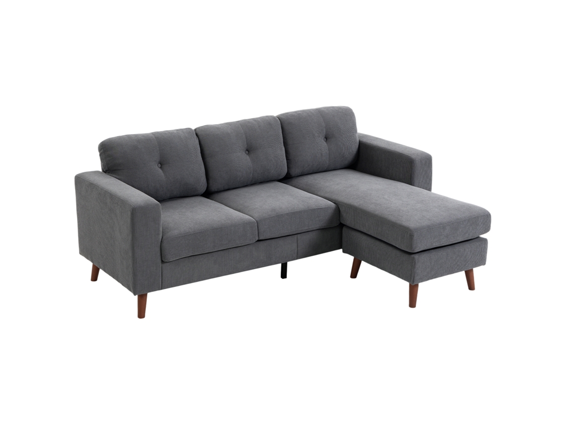 Sofá esquinero de 192 cm de largo, 3 plazas, chaise longue reversible, terciopelo gris oscuro.