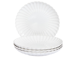 Juego de 4 platos llanos de cerámica blanca con diseño de ortiga