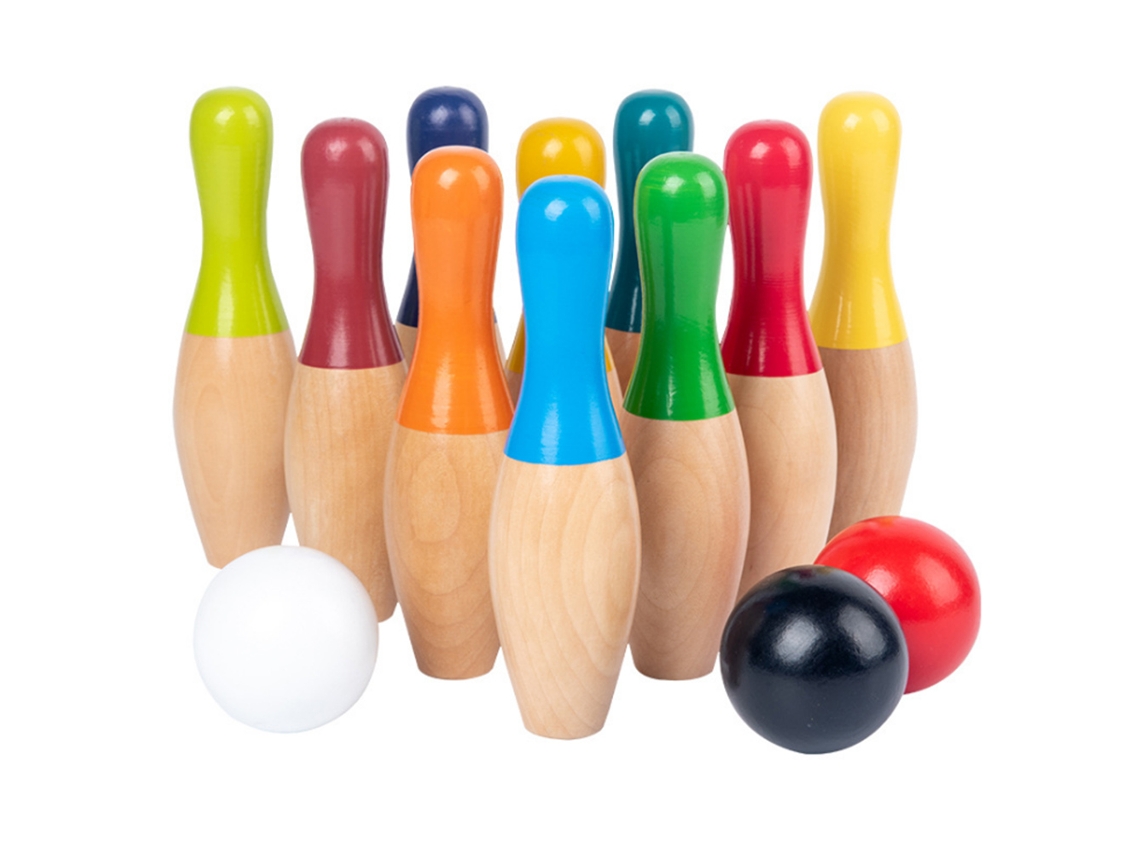 Juego De Bolos De Madera Para Césped Con 10 Bolos, 3 Bolas Y Bolsa De Malla Para Niños Y Adultos - Para Uso En Interiores Y Exteriores