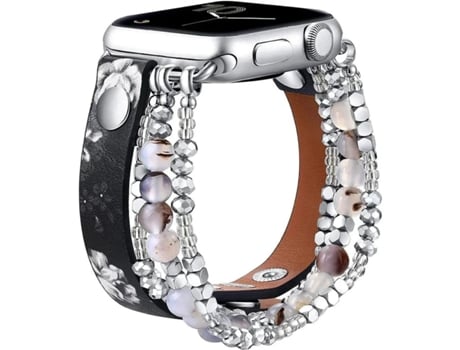 Pulsera De Piel Con Flor Negra De Apple Watch Series 6 40 Mm