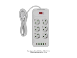 Fuente de alimentación 2026-as, 6 enchufes, 4 puertos USB, 2 puertos USB-C, interruptor de pared, cable de 2 m.