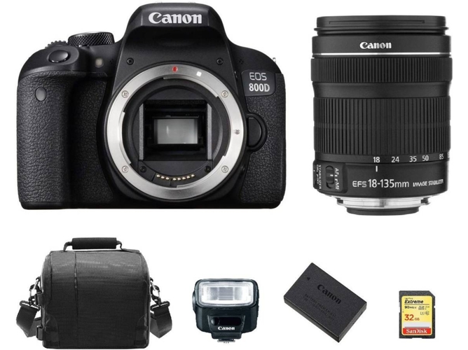 Kit Cámara Réflex CANON EOS 800D EF-S 18-135mm F3.5-5.6 IS STM + SD de 32GB + Bolsa + LP-E17 + Flash 270EX II