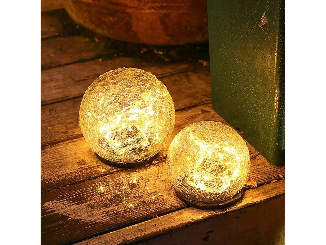 Lámpara Solar De Jardín De 12 Cm Con Forma De Bola De Cristal Roto, Led Blanco Cálido, Resistente Al Agua E Inalámbrica.