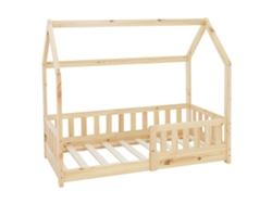 Cama infantil casa ML-Design 70x140 cm color natural con protección anticaída y somier