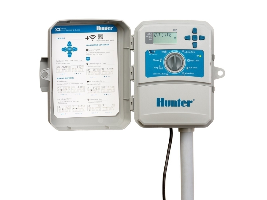 Programador HUNTER X2-601 exterior 6 estaciones compatible con WiFi Programador fácil de usar, compatible con internet y con ahorros de agua estándar.