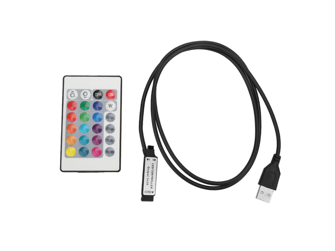 Tira Led Rgb 5v 24 Teclas Control Remoto Inalámbrico Usb 6a Efecto Lampara 1m
