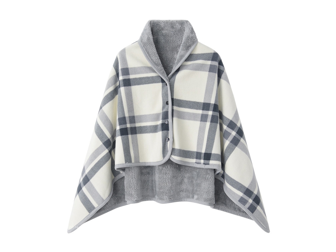 Manta De Franela Portátil, Manta Poncho Suave Y Cálida, Manta Chal Enrejada (gris-blanco 100x40cm) Cuich