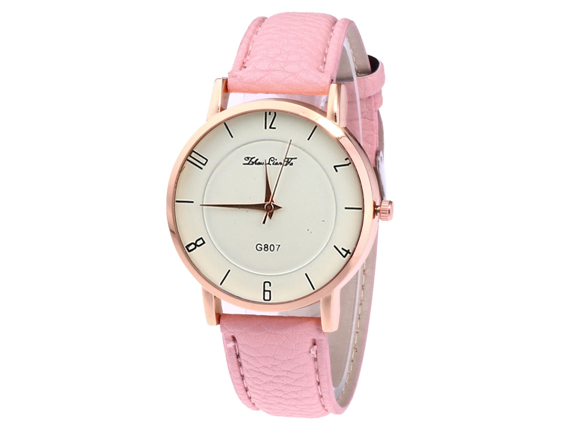 Reloj De Pulsera De Cuarzo Para Parejas Zhoulianfa De Estilo Moderno Con Correa De Pu Rosa.