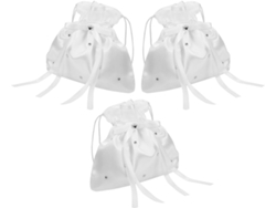 Nuobesty Juego De 3 Bolsos De Mano Blancos De Satén Con Lazo Para Bodas, Bolsitas Con Cordón Para Damas De Honor