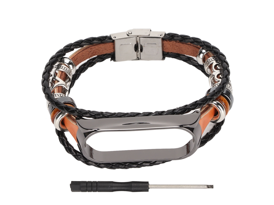 Rebe-cinta De Pulso De Couro Para Mi Band 6 5 Nfc Marrom Preto