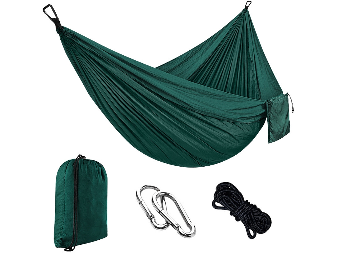 Hamaca Individual Chrui Con Cuerda De 2 M Y Mosquetón, 270 X 140 Cm (verde Oscuro)