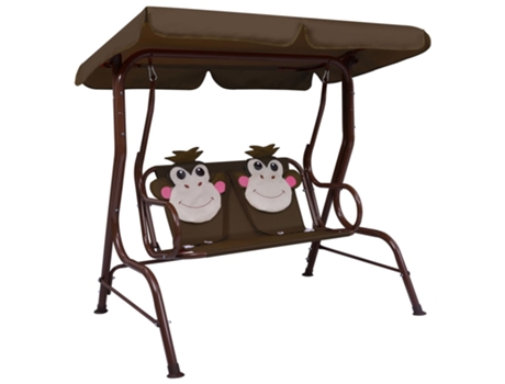 vidaXL Banco balancín para niños tela marrón 115x75x110 cm
