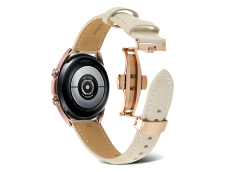 Correa de piel auténtica 20mm línea de costura para Samsung Galaxy Watch4 40mm/44mm/Garmin Venu 2 Plus - albaricoque