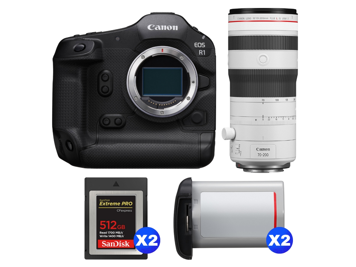 Canon Eos R1 + Rf 70-200mm F/2.8 L Is Usm Z Blanco + 2 Sandisk 512gb Extreme Pro Cfexpress Type B + 2 Canon Lp-e19 + Ebook Pricedirect