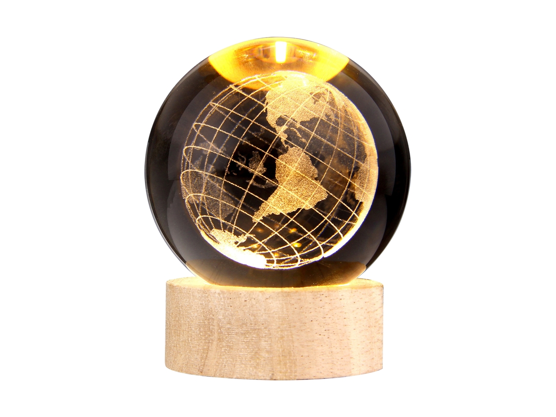 Lámpara de noche de cristal 3D con base de madera, regalo festivo, conexión USB.