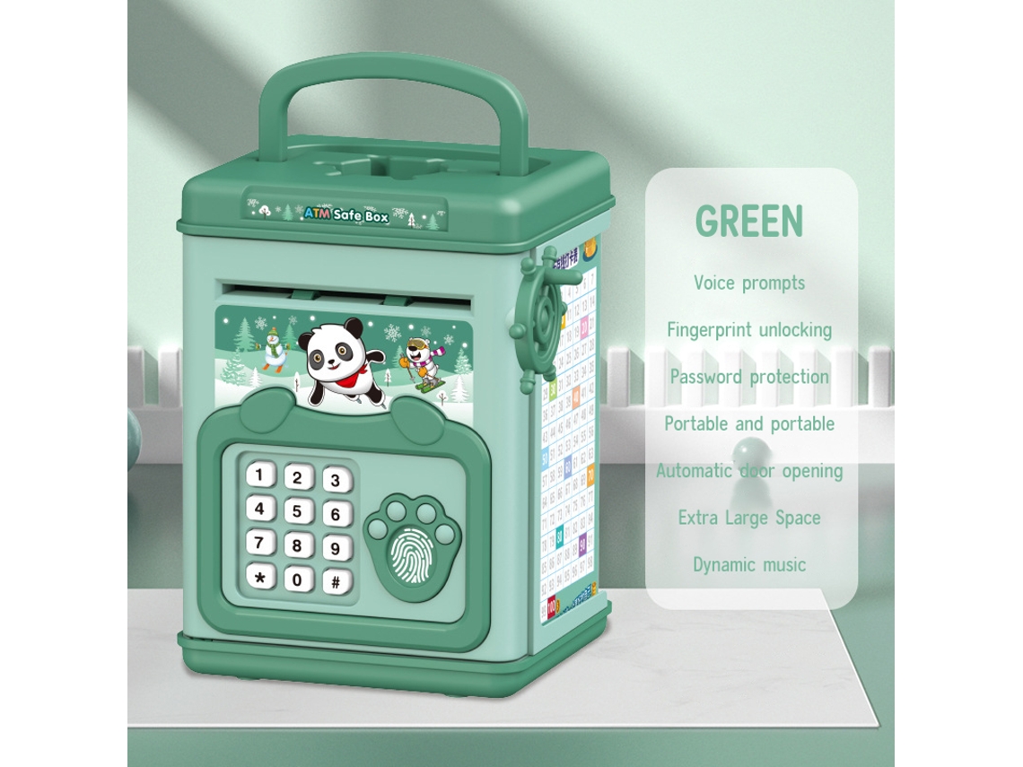 Caja fuerte infantil estilo cajero automático con contraseña digital y desbloqueo por huella dactilar, gran capacidad, divertido juguete electrónico para niños. Aeuzwr