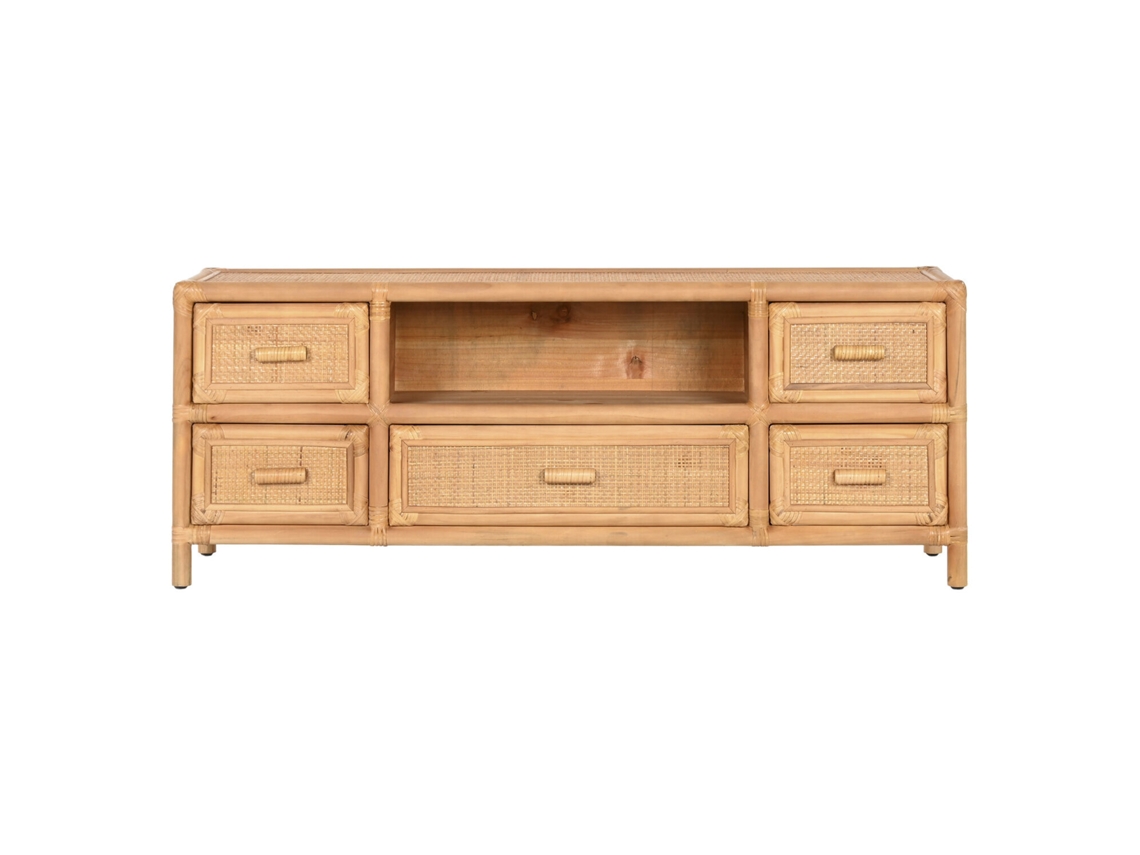 Mueble Tv Abeto Ratán 5 Cajones Natural 120x30x45cm