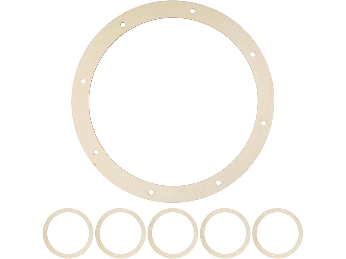 Juego De 6 Aros De Madera Para Coronas, 30 Cm, Amarillos, Bases Redondas.
