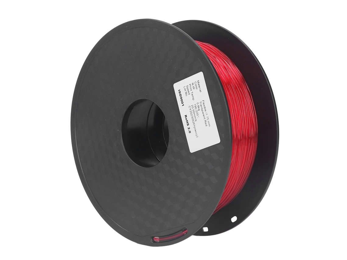 Hilo Tpu 1.75mm 1kg Flexible Sin Atascos Paquete Para Impresora 3d Fdm Consumibles Rojo Transparente