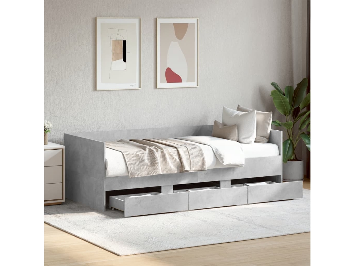 Sofá Cama Con Cajones Sin Colchón Gris Hormigón 90x190 Cm