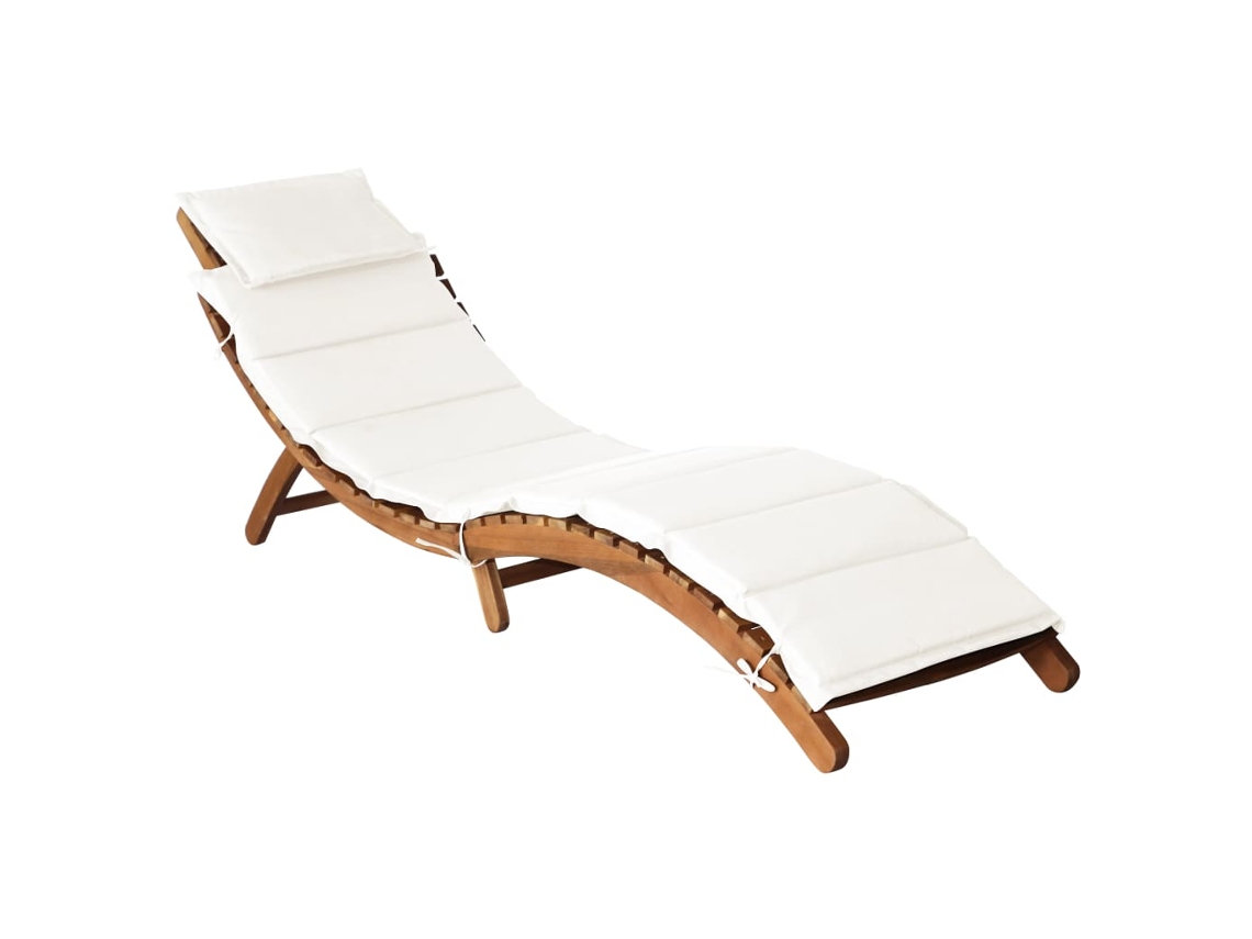 Pack 2 Uds Tumbonasillas Con Cojines Madera Maciza Acacia Blanco Crema Wsd61204