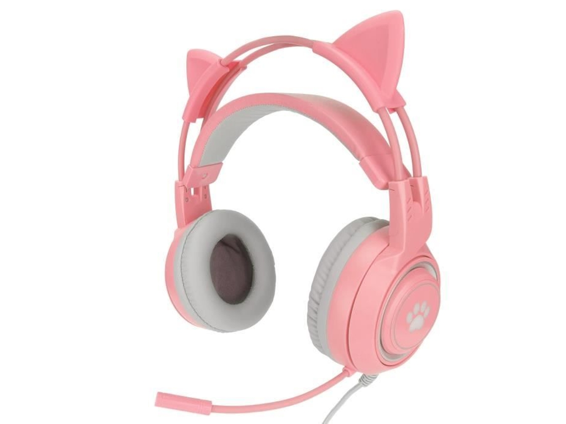HURRISE Auriculares Gaming Syg25 Orejas De Gato Usb 3 5 Mm Ajuste De Volumen Y Silencio De Micrófono Rosa