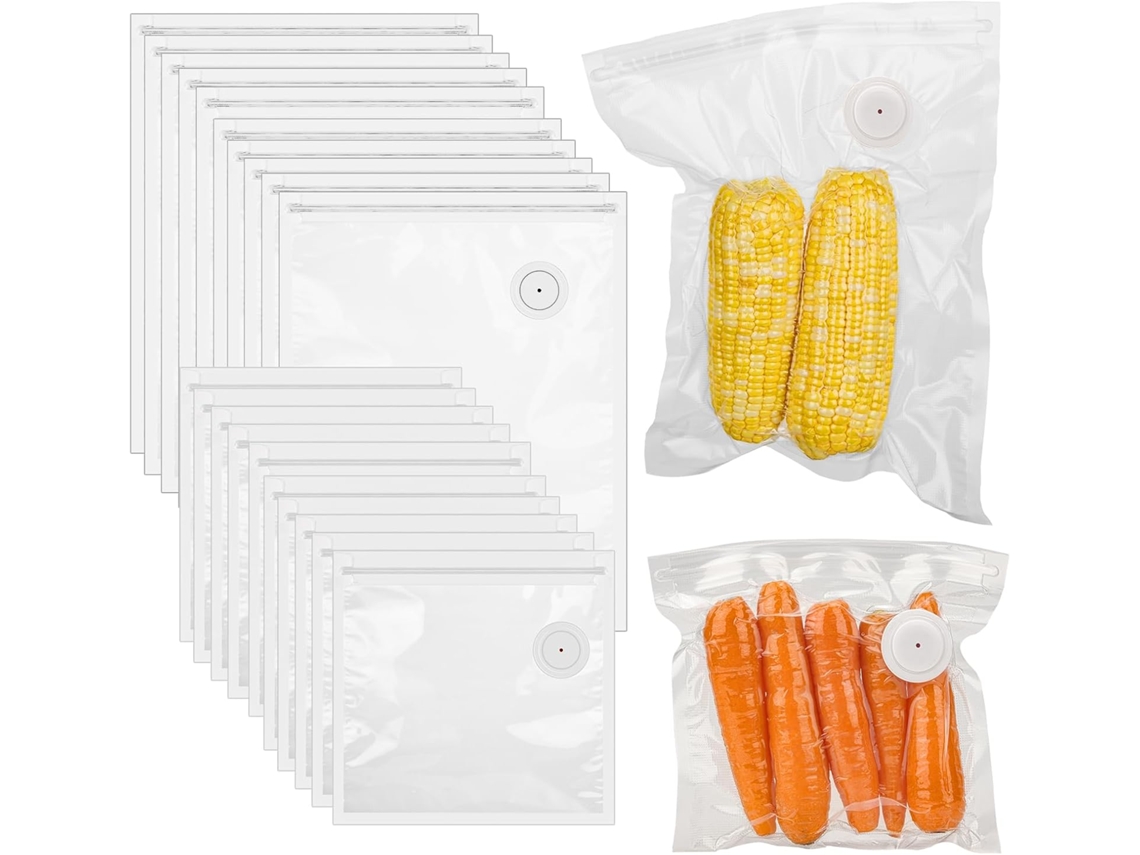 Juego De 20 Bolsas De Vacío Reutilizables Para Alimentos Con Válvula De Aire, Herméticas Y A Prueba De Fugas (26x28cm/30x49cm) Gertiz