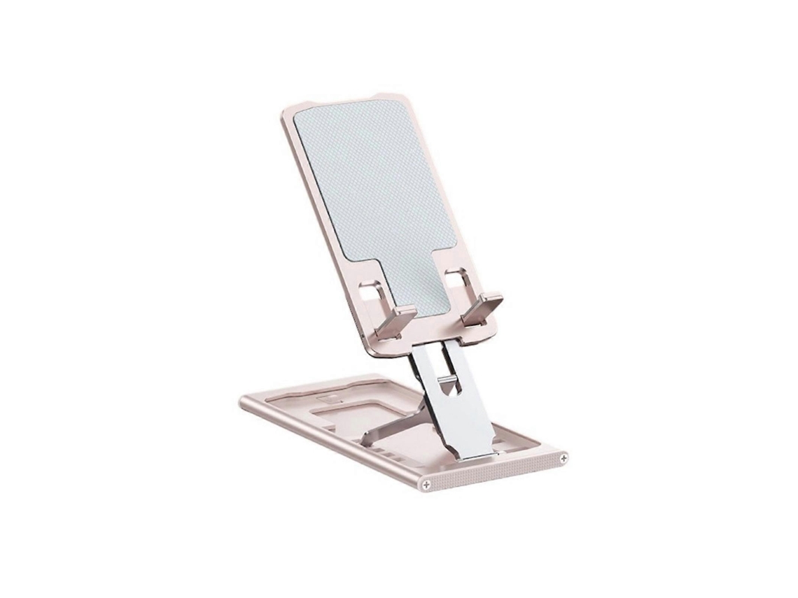 Soporte para celular con ángulo y altura ajustables, universal, plegable, para celulares y tabletas, ideal para mesas. Color plateado. Nostalgia88