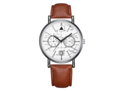 Reloj De Pulsera De Cuero Pu Con Dial Redondo Y Patrón Matemático Moda (marrón Oscuro)