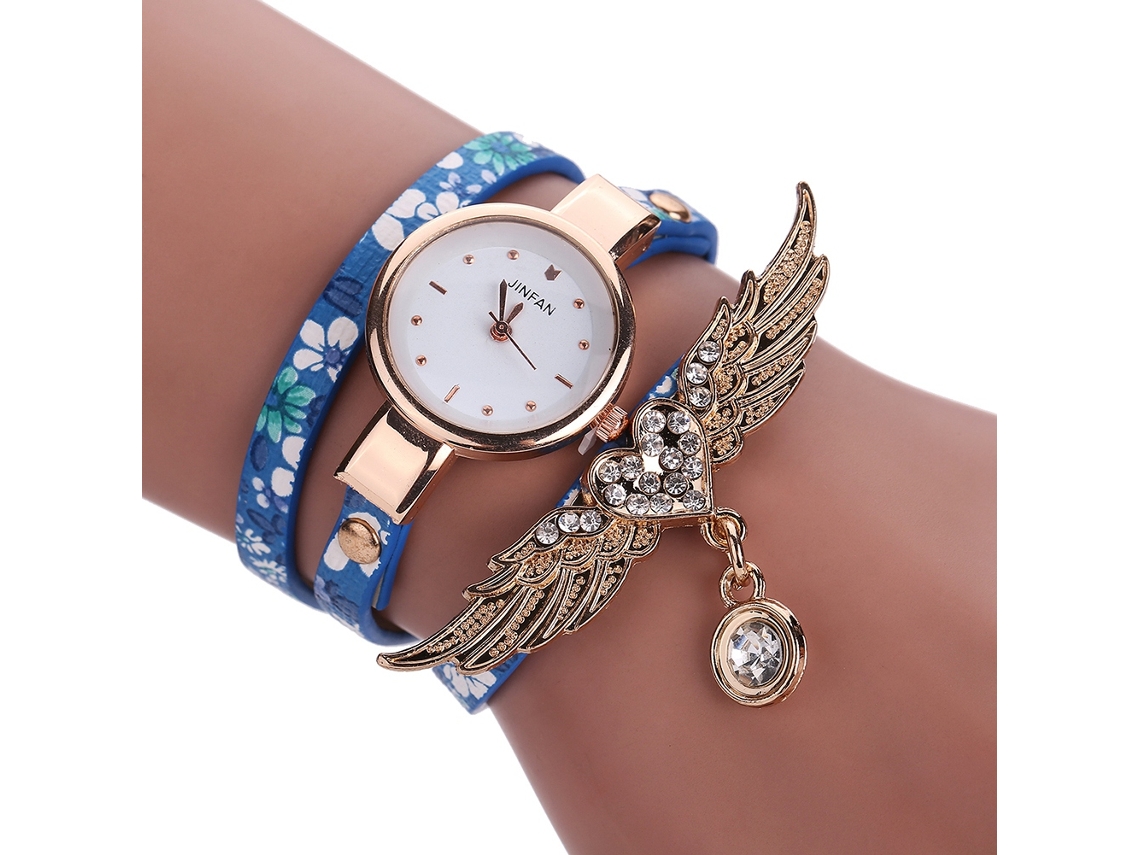 Reloj De Pulsera Para Mujer Con Diamantes De Imitación Y Brazalete De Alas Multicapa (4)