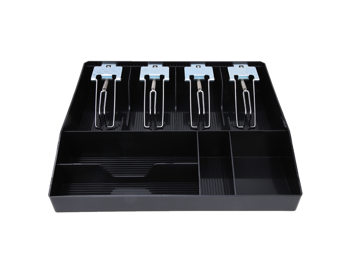 Placa Para Cajón Portamonedas Con Ocho Compartimentos Y Clips Metálicos Ampliados, Color Negro, Ideal Para Supermercados.