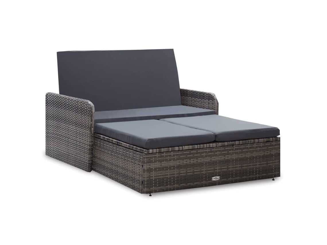 Conjunto de jardín de 2 piezas con cojines, mimbre gris, DKD Home Decor